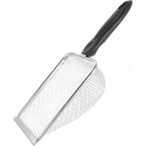 Katzenstreuschaufel – Kotschaufel – Ergonomisch – Edelstahl – Feinmaschige, tiefe Schaufel – Hygienisch und langlebig – 27 x 10 cm – Schwarz (1/5)