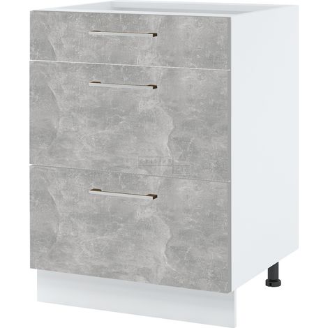 Casserolier Bellissi Beton Naturel L 60 cm -  Porte avec poignée apparente Coulisses tiroir sans amortisseur Grey