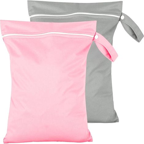 Juego de 2 bolsas plegables de viaje para la ropa sucia: bolsas impermeables y reutilizables (40 x 30 cm) con cremallera y asa de transporte, ideales para la piscina, la playa, los pañales de bebé y e