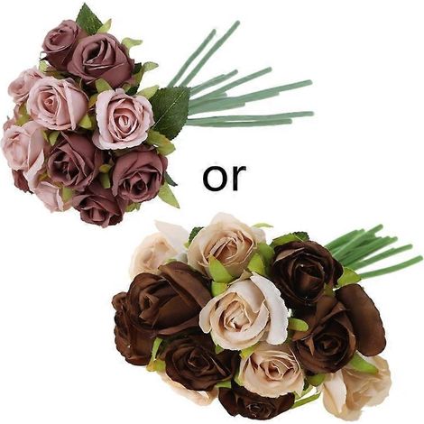 Bouquet de 12 roses artificielles en soie pour mariage, fête et décoration intérieure (1/5)