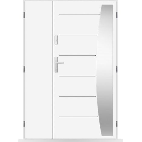 Porte d'entrée double Théophane - 130-140-150x208cm - Couleur: Blanc - Poussant: Droit - Dimensions: 90x40 cm