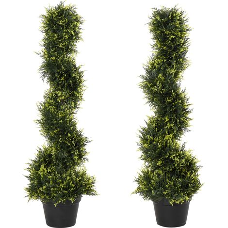 Ensemble de 2 grands cèdres artificiels, 90 cm, plantes artificielles en plastique en pot, plante spirale, aspect réaliste, pour salon, chambre, bureau, jardin, décoration moderne