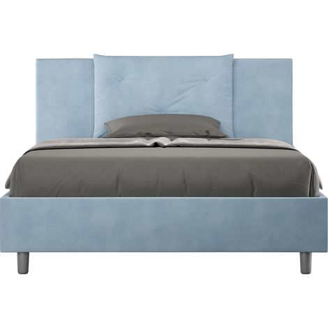 Letto alla Francese rivestito in Microfibra - APPIA - Dimensione Rete: 140x190 - Tipologia Letto: Con Rete - Colore: Azzurro (1/4)