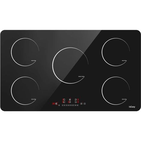 Plaque induction encastrable - 5 foyers - 8600W - Verre noir - 90 x 52 cm (1/5)