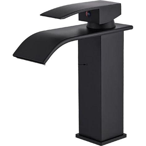 Robinet De Lavabo Noir Mat Monté Sur Le Pont, Grue De Salle De Bains À Levier Unique, Cascade En Laiton, Robinet De Salle De Bains, Robinets Mélangeurs D'eau Chaude Et Froide (1/5)