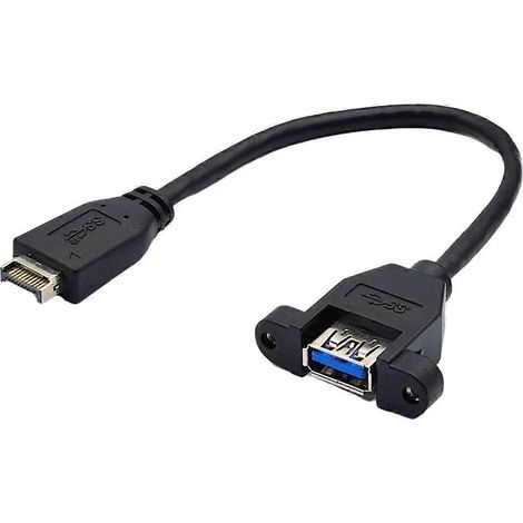Câble d'extension USB 3.2 Gen2 à fixation par vis en façade, 10 Gbit/s, connecteur USB-E 20 broches vers USB-A femelle, longueur 20 cm. (1/5)