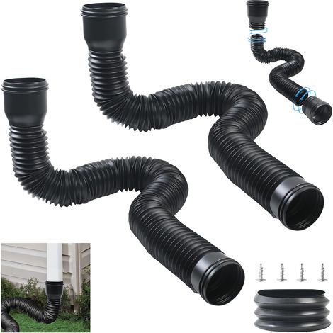 Rallonge flexible de gouttière - Pour tuyau de descente de gouttière - De 47 à 150 cm - Avec 2 adaptateurs (noir) (1/5)