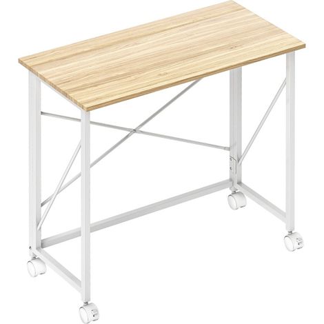 Faltbarer Schreibtisch mit Rollen aus Stahl und MDF in Naturfarbe (1/5)