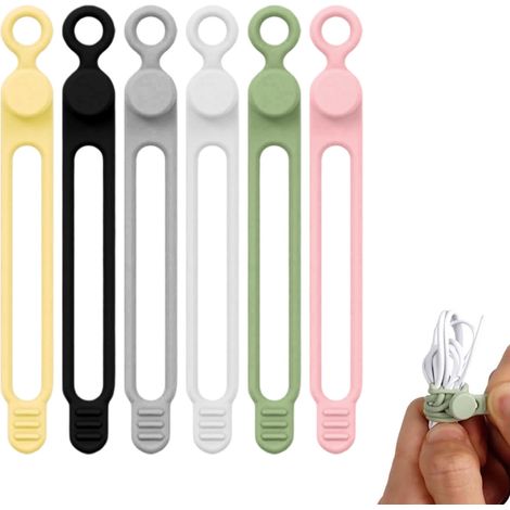 6 fascette per cavi flessibili e riutilizzabili in silicone, con design antiscivolo resistente, adatte a cavi fino a 1,27 cm di diametro, clip organizer per cavi elettronici durevoli. (1/2)