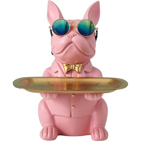 Organizer-Korb aus rosafarbenem Porzellan mit Bulldogge-Motiv und gratis Gläsern (23,5 x 19 x 20 cm) für Türen, Schlüssel und Süßigkeiten – ManoMano (1/5)