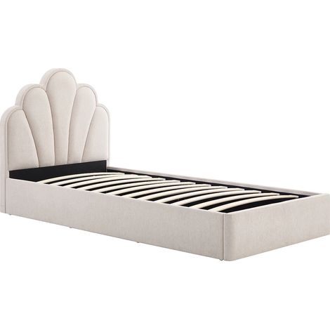 Letto contenitore a conchiglia 90 x 190 cm Tessuto Beige - CORALUNO (1/5)