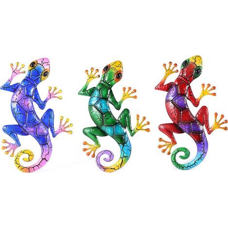 3PCS Art de Jardin de Lézard, Gecko coloré givré Artisanat pour Arbres Porches Clôtures Fleurs Tables D'appoint Clôture Murale (Couleur des Photos) (1/5)