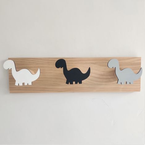Patères murales dinosaures pour enfants (Brachiosaurus) - Porte en bois (1/3)