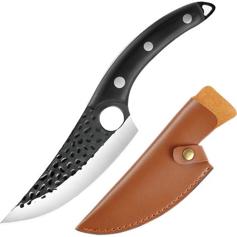 Machette de découpe à manche en bois noir, étui en cuir PU, forgée à la main pour abattre, désosser et trancher la viande, tuer le poisson, le porc et le mouton couteau multifonctionnel et tranchant. (1/5)