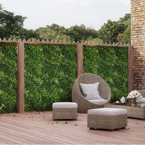 Mur végétal artificiel 12 panneaux 50 x 50 cm avec protection UV vert HAVRYA (1/5)