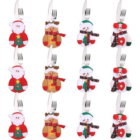 Weihnachtsdekoration: Besteckhalter (12-teilig), Tischdekoration, Schneemann-Motiv, Geschenkideen - RAPANDA (1/5)