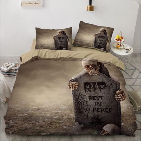 Bettwäsche-Set Totenkopf 200x200cm Gothic Skull Halloween Bettbezug mit 2 Kissenbezügen 80x80cm Mikrofaser