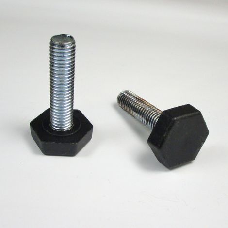 Ajile – Pied Réglable Fileté– Embase HEXAGONALE Clé de 24 mm Plastique NOIR - Tige Filetée en Acier Zingué Diamètre 10 mm (M10) de Longueur 40 mm