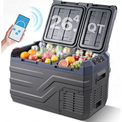 VEVOR Nevera de Compresión Portátil 25 L Mini Nevera para Coche de Doble Zona Temperatura Ajustable de -20 °C a 20 °C Nevera Portátil 12/24 V CC y 100-240 V CA para Camión, Barco, Casa, Camping (1/5)