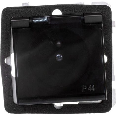 Sonata Spritzwassergeschützte Steckdose mit/ohne IP44 mit Abdeckungen, transparenter Klappe, schwarzmetallic GPH-1RZP/m/33/d