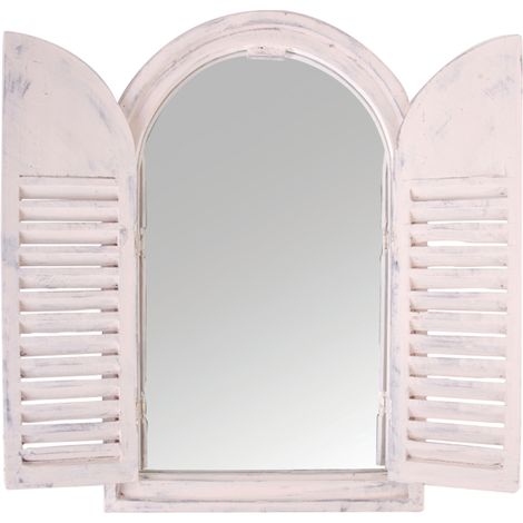 Miroir portes françaises en bois - L 4,8 cm x l 37 cm x H 59 cm - Blanc cassé - Livraison gratuite