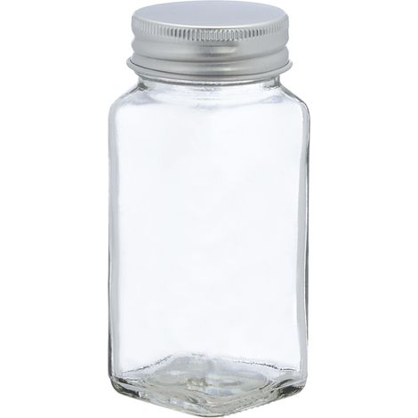 Set di 36 barattoli per spezie rettangolari da cucina 7 x 7 x 10 cm facile riempimento in vetro trasparente 130012162