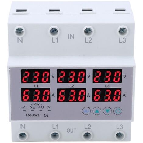 Voltmètre triphasé sur rail DIN, CA 390-500 V, voltmètre ampèremètre triphasé sur rail DIN, protection automatique contre les surtensions et les surintensités, multitesteur (63 A) (1/4)