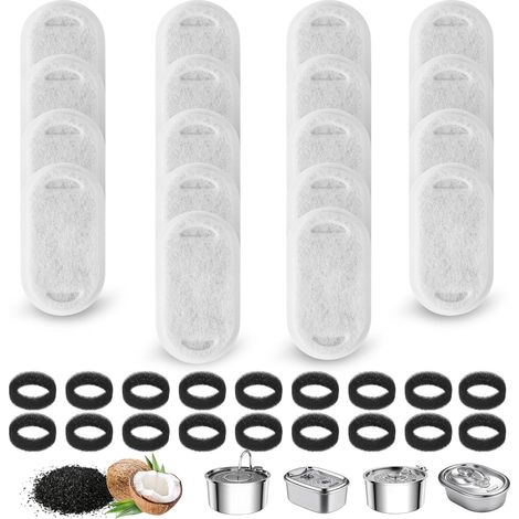 36 pièces Filtre Fontaine Eau Chat, filtres de Remplacement  (18 filtre à charbon et 18 filtre éponge), filtre fontaine chat pour distributeur d'eau 2L/3,2L/4L pour chat et chien (1/5)