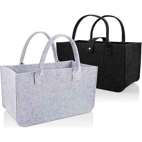 Felt Bags Large Foldable Shopping Bag 39 x 26 x 20 cm for Toys, Shopping, Storage, Light Grey and Black (1/5)