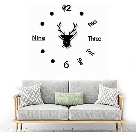 Horloge Murale - Cadran Sans Aiguilles - Design Cerf 3D - Pour Décoration Intérieure - Noir - Unité (1/5)