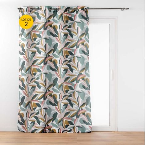 lOT DE 2 Rideaux grande hauteur a oeillets 140 x 280 cm polyester imprime Lavinia (1/5)