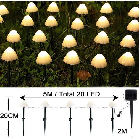 Lampe solaire champignon 5 m, 20 LED, étanche, décorative pour jardin (blanc chaud) (1/5)