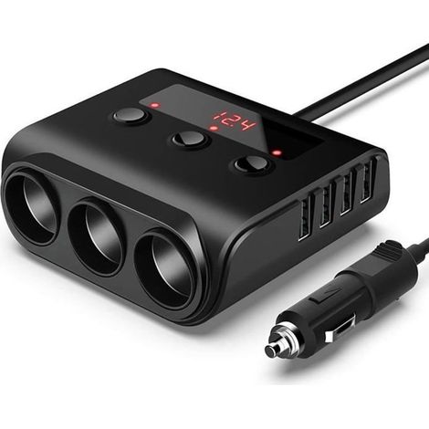 Caricabatterie per accendisigari da auto con base di distribuzione, 120 W, adattatore per accendisigari con 4 porte USB e indicatore di interruttore separato (1/5)