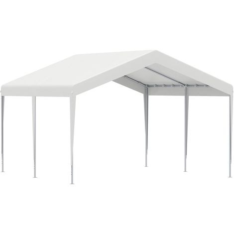 Garage portable 4x4m avec auvent résistant aux UV, à la pluie et au vent pour véhicules, mariages et fêtes - Blanc (1/5)