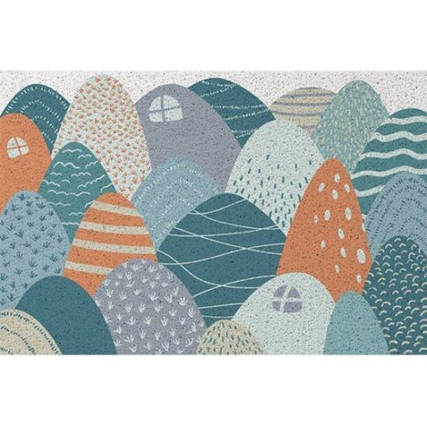LAN Beyond the Hills – Blau – Horizontale Fußmatte 40 x 60 cm aus Seide im rustikalen Stil, geschlungen, schmutz- und abriebfest, zuschneidbar, rutschfest, mit Schmutzabweiser (1/5)