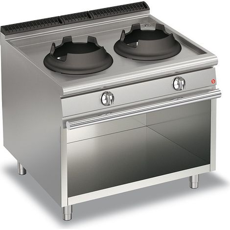 Cuisinière Wok à Gaz - 2 feux sur placard ouvert - P 700 - 20 kW - Baron