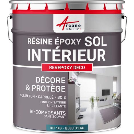 Arcane Industries – Peinture époxy décorative pour sols intérieurs – Résistante aux chocs et aux taches – Application directe sans sous-couche – Couleur Bleu D'eau RAL 5021