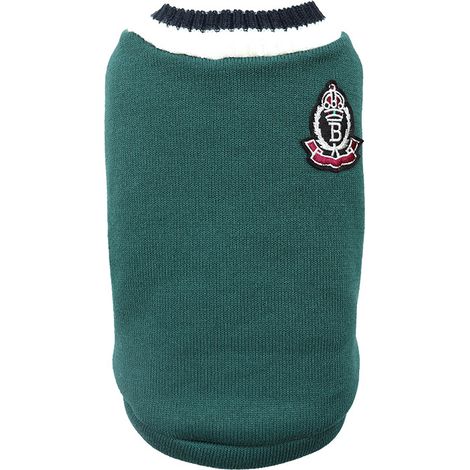1 pull en maille pour chien, col en V, doux et respirant, polyester tricoté, vêtement style scolaire (1/5)