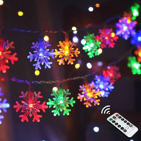 Guirlande lumineuse solaire flocon de neige - 8 modes d'éclairage - (colorée) - 12 mètres, 100 lumières (1/4)