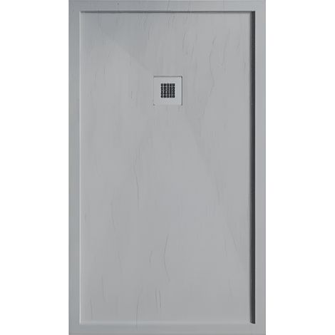 Mineralguss-Duschwanne extra flach mit Rand SARIN GRAU 100x120 cm Auslaufschutz in Farbe