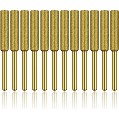 12 Pcs Diamant Affûteur de Tronçonneuse, Haute Dureté Titane Plaqué Burr Meule Meule, Affûteur de Tronçonneuse Pierre Bits, 3/16in 4.8mm (1/5)