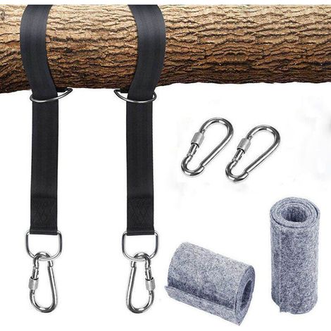 Kit de harnais de suspension pour hamac avec 2 mousquetons robustes et anneaux en D. peut supporter jusqu'à 550 kg avec sac de rangement. coussin de protection d'arbre (1/5)