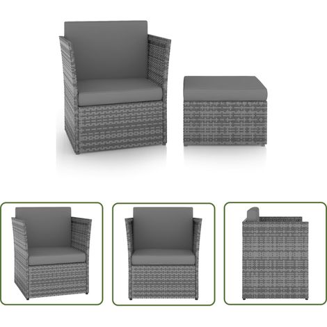 Chaise de jardin avec tabouret Résine tressée Anthracite (1/5)