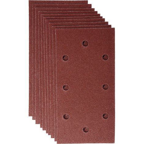 Lot de 10 Feuilles abrasives 93x185mm 8 trous Grain 80 pour Ponceuses vibrantes Bois Métal (1/5)