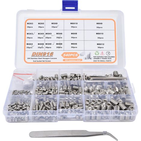 Kit d'assortiment de vis à pointe de coupe M2-M8 en acier inoxydable 540, 304 pièces, avec clé à pince (1/5)