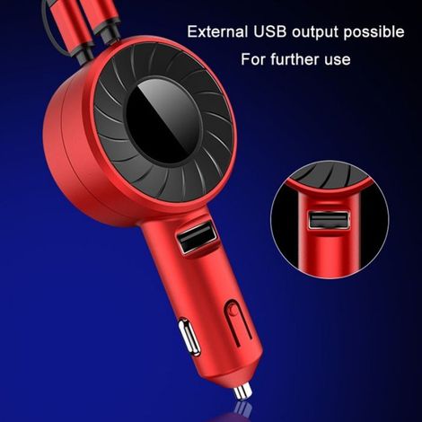 Chargeur Voiture - 3-en-1 Rétractable - Prise Allume-Cigare 12 V / 24 V - Compatible Smartphone et Tablette - Câble USB Intégré - 1 Pièce (1/5)
