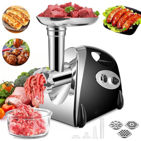 Hachoir à viande électrique, 2800 W, avec 3 grilles de découpe différentes, ensemble saucisses et cubes (noir) (1/5)
