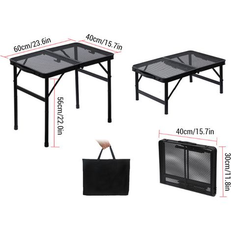 Table pliante d'extérieur, support de camping, table de pique-nique portable, table à manger et chaises pour feu de joie, modèle rehausseur 6040 (sac de rangement inclus), Type augmentant la hauteur (1/5)