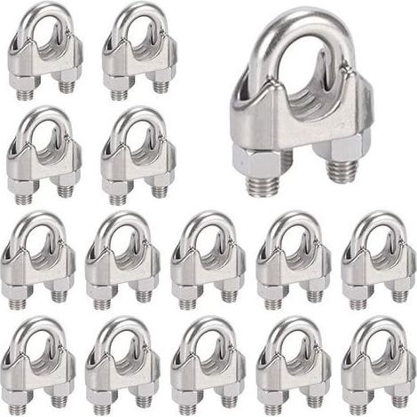 16 Pieces Tighten Cable Steel M6,Tighten Cable Stainless steel 304 U Bolt Clip of Cable Metal,For Cable Metal in Steel of 6 mm,Rope (1/5)