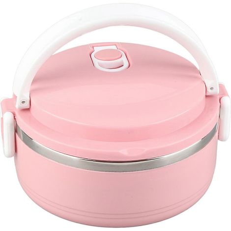 Isolierte, tragbare Lunchbox aus rosafarbenem Edelstahl für Reis und Nudeln, einlagiger Lebensmittelbehälter (1/5)